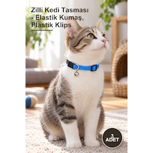 3 Adet Zilli Kedi Tasması - Elastik Kumaş, Plastik Klips