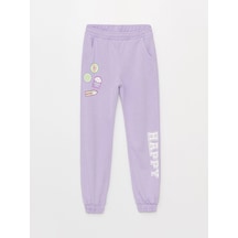 LC Waikiki Lcw Kids Lila Beli Lastikli Baskılı Kız Çocuk Jogger Eşofman Altı Koyu Lila Fkw