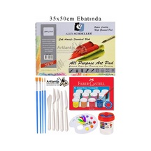 Alex Schoeller Çok Amaçlı Sanatsal Blok 35x50 200 Gr 15 Yaprak Faber 12 Renk 20 Ml Guaj Boya Plastik Spatula Fırça