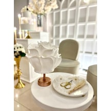 Dekor Yapay Eva Çiçeği Kablosuz Masa Lambası Üst Beyaz-alt Rose Kaplama 9v Pil 75-90 Saat