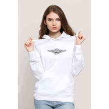 Nasa Logo Baskılı Beyaz Kadın Kapşonlu Sweatshirt
