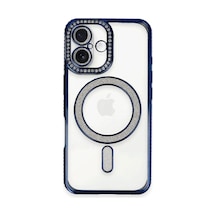 Apple iPhone Uyumlu 16 Kılıf Joke Simli Magneticsafe Kılıf - Lacivert Bz8683140756635