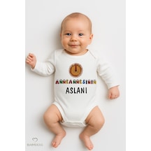 Babyden's Anneannesinin Aslanı Yazılı,uzun Kollu Bebek Body Aslan Baskılı, %100 Pamuk,çıtçıtlı Zıbın Beyaz