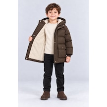 Ahengim Erkek Çocuk Kapüşonlu Peluş Astarlı Kışlık Şişme Mont Fermuarlı Cepli Ak4301 Kahverengi