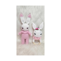 Amigurumi Organik Örgü Oyuncak Çıngırak Ve Tavşan Set Pembe