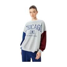 About Blank Koton Üç İplik Şardonlu Renk Bloklu Uzun Kollu Bisiklet Yaka Baskılı Oversize Sweatshirt Acı Kahverengi
