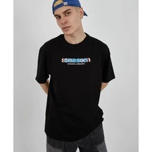 Modi Unisex Bisiklet Yaka Baskılı Oversize T-shirt - Siyah - Mymg180620