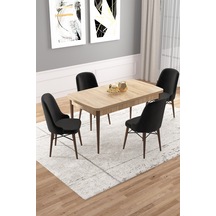 Vals Meşe Desen 80x132 Açılır Mutfak Masa Takımı 4 Sandalye Renk Siyah