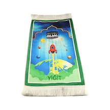 İsme Özel Çocuk Seccadesi Roket - Yeşil 82 45 Cm 110 Gr - Tesbih Hediyeli Çok Renkli