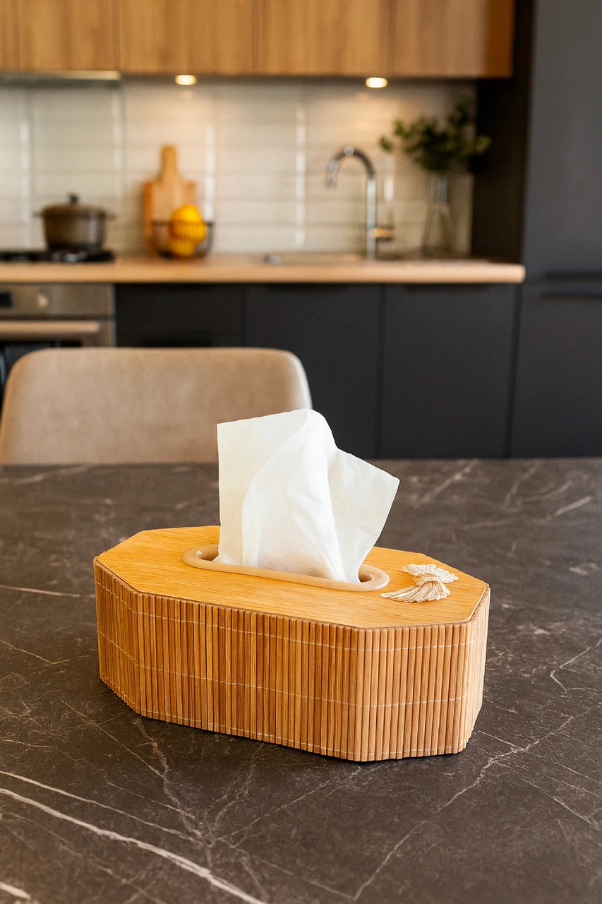 Ahşap Dikdörtgen Peçetelik Doğal Ahşap Desenli Dekoratif Mendil Kutusu Ams1082 Ahşap
