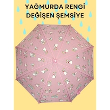 Yağmurda Rengi Değişen Pembe Kız Çocuk Şemsiye Pembe