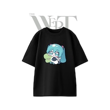 Thewert Hatsune Miku 14 Tasarım Baskılı Ünisex Siyah Oversize T-shirt