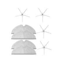 Roborock S5 Max Uyumlu 4 Adet Beyaz Yan Fırça 4 Adet Mop Fiber Paspas
