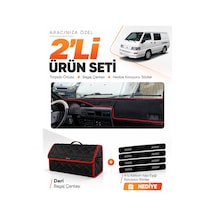 E-biz Mıtsubıshı L300 2000-2010 Uyumlu Torpido Örtüsü + Deri Bagaj Çantası - Siyah-kırmızı - Mı011