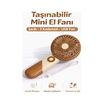 Taşınabilir Mini El Fanı Şarjlı 3 Kademeli Usb Fan Sessiz Güçlü Rüzgar Vantilatör