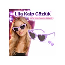 Mor Lila Retro Kalp Gözlük 80 Ler 90 Lar Stil Parti Gözlüğü Standart