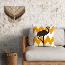Flamingo Desenli Dekoratif Minder Kılıfı 60 x 60 cm - Hardal