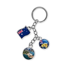 Avustralya Üçlü Epoksi Metal Çift Taraflı Damla Anahtarlık Australia Gümüş
