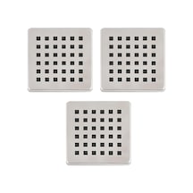 3 Lü Set Paslanmaz Çelik Kare Delikli Banyo Yer Süzgeç Izgarası Üst Kapak 10x10 Cm Süzgeçlerl