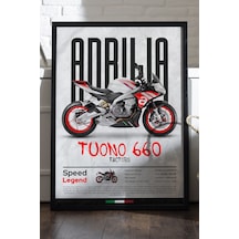Aprilia Tuono 660 Factory Factory Siyah Ahşap Çerçeveli Poster, Dekoratif Motosiklet Duvar Tablosu