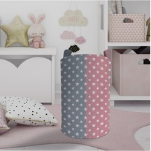 Mekta Home Bebek Ve Çocuk Odası Yıldızlı Ve İki Renk Desenli Oyuncak Sepeti Renkli Çok Renkli