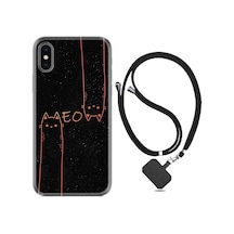 Apple Uyumlu iPhone X XS Kılıf Boyun Askılı Meow 1657