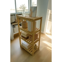 Doğal Ahşap 4 Katlı Dekoratif Raf Beyaz - Çam