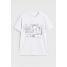 Kadın Bisiklet Yaka %100 Pamuk Side Baskılı Kısa Kollu T-shirt Çok Renkli