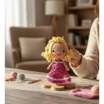 El Yapımı Mini Amigurumi Bebek %100 Pamuk Çocuklar İçin Şirin Oyuncak Sarı - Pembe