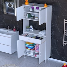 Modilayn Arda Banyo Dolabı 80x173x32,5cm 1 Çekmece 4 Kapak Ve 6 Raflı İhtiyaca Uygun Kolay Kurulum Beyaz