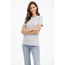 De'charme Bisiklet Yaka Tişört Regular Kalıp Basic Pamuklu Günlük Kullanım T-shirt - Gri