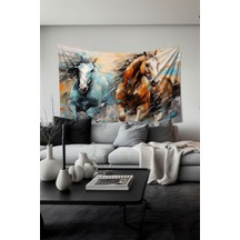Fırça Darbesi Atlar Desenli Duvar Halısı Duvar Örtüsü Tapestry Süet Dokulu Kumaş