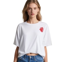 Kalp Oversize Unisex T-shirt Beyaz