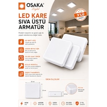 3 Adet Osaka 40w Kare Sıva Üstü Armatür Beyaz Işık 6500k