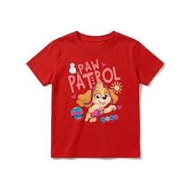 Urbantrendstore Paw Patrol Özel Tasarım Unisex Kız Çocuk Erkek Çocuk Bisiklet Yuvarlak Yaka Basic Kısa Kollu %100 Pamuk Tişört Kırmızı