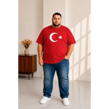 Sngl Tekstil Erkek Büyük Beden Kısa Kollu Ay Yıldızlı Tişört 3xl 4xl 5xl 6xl 7xl 8xl 9xl Kırmızı