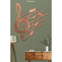 Sol Anahtarı Ve Notalar Metal Duvar Tablosu - Metal Duvar Sanatı - Bronz - 65 X 75 Cm