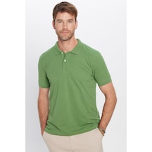 Tudors Erkek Slim Fit Dar Kesim Pamuklu Yumuşak Dokulu Serin Tutan Kumaş Düz Pike Yeşil Polo Yaka Tişört-31692 Yeşil