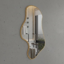 40x68 Cm Dalgalı Altın Çerçeveli Asimetrik Ayna Banyo Ve Dekor İçin Irregular Organik Form Duvar Aynası Altın