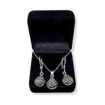 Oya Silver Markazit Işıltılı Damla Gümüş Set&takım
