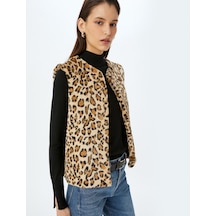 Koton Yuvarlak Yaka Kolsuz Leopar Desenli Suni Kürk Yelek Deve Tüyü Desenli 5wak20363ew Camel