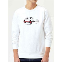 Porsche Baskılı Beyaz Erkek Örme Sweatshirt (528468814)