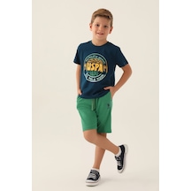 U.S. Polo Assn. Lisanslı Crew Neck Lacivert Erkek Çocuk Bermuda Takım 5274-43180 Lacivert