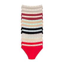12 Adet Pamuklu Esnek Kadın Slip Bikini Külot Geniş Lastikli Bask