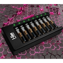 Lexroo G829 8'li Pil Şarj Aleti + 8 Adet Aa Pro 2950 Mah Şarj Edilebilir Aa Şarjlı Kalem Pilli Set