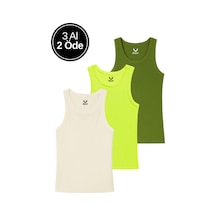 Kadın 3'lü Paket Yeşil-fıstık Y.-krem Sıfır Kol Kaşkorse Body-bisiklet Yaka %100 Pamuk Atlet Bluz Çok Renkli
