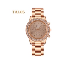 Kadın Kuvars İzle Yuvarlak Kadran Yapay Elmas Üç Gözlü Paslanmaz Alaşım Zaman Kontrolü Yüksek Doğruluk Bayan Kol Saati Günlük Parti Ofis Arkadaşlık Giyim Rose Gold