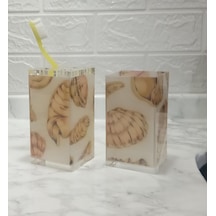 Sıa 2 Li Banyo Seti.Kumaş Istiridye Desenli Akrilik Krem