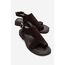 Luvishoes Burley Kahverengi Süet Hakiki Deri Parmak Arası Kadın Sandalet