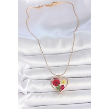 Mey İthalat 316l Çelik Gold Renk Zincir Epokis Kalp Doğal Çiçek Model Kadın Kolye - Özel Seri Meyeb681b94d0f4308454300c6ac6